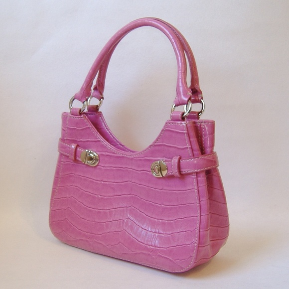 Charter Club Handbags - Salmon Pink Charter Club Purse Handbag Faux Crocodile Lined Silver Metal Tote